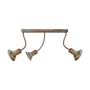 Vintage stílusú, réz spot lámpa három flexibilis foglalattal.