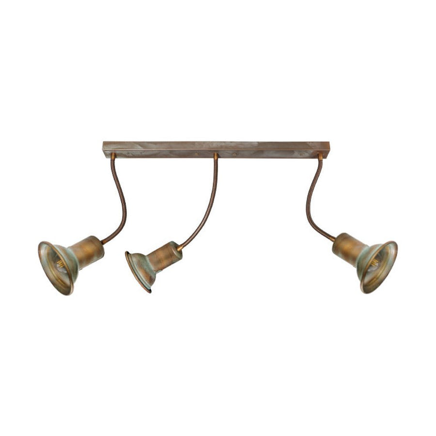 Vintage stílusú, réz spot lámpa három flexibilis foglalattal.