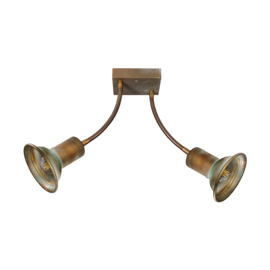 Vintage stílusú, réz spot lámpa két flexibilis foglalattal.