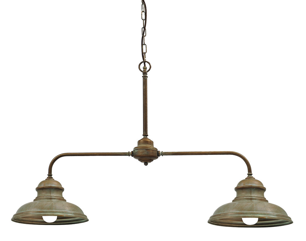 Vintage stílusú, rézből készült függeszték lámpa két darab lámpatesttel.
