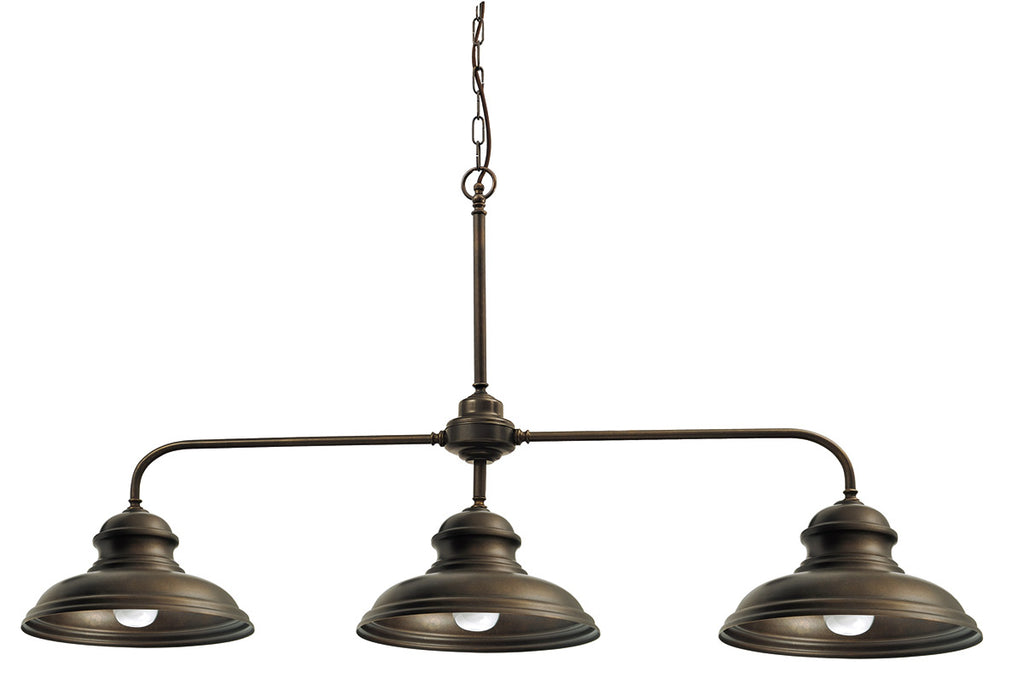 Vintage stílusú, rézből készült függeszték lámpa három darab lámpatesttel.