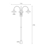 Patio egylámpás réz kandeláber méretrajza 270 cm magassággal, 111 cm szélességgel és 30 cm átmérőjű lámpaernyővel.