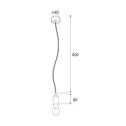 Lumen loft stílusú réz függesztéklámpa méretrajza 80 cm-es függesztékkel és 8,5 cm átmérőjű mennyezeti szerelvénnyel.