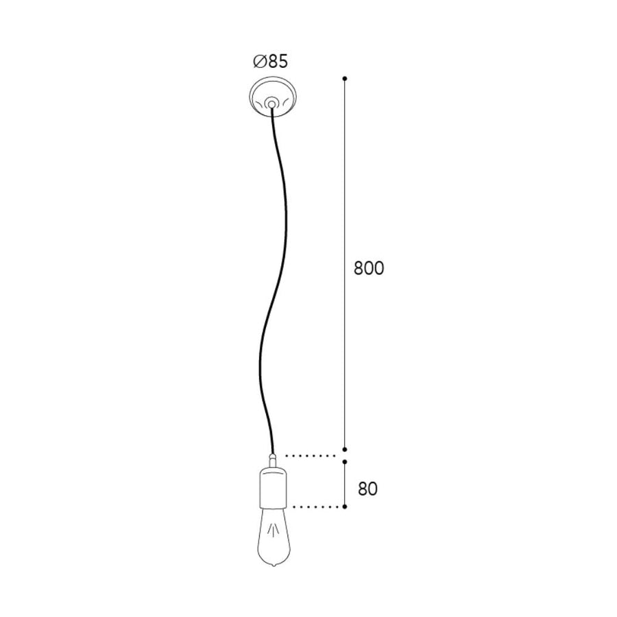 Lumen loft stílusú réz függesztéklámpa méretrajza 80 cm-es függesztékkel és 8,5 cm átmérőjű mennyezeti szerelvénnyel.