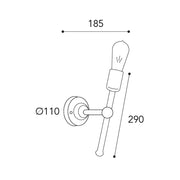 Lumen loft stílusú réz falikar méretrajza 29 cm magassággal, 18,5 cm-es kinyúlással és 11 cm átmérőjű fali szerelvénnyel.