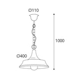 Atelier réz láncos függeszték méretrajza 40 cm-es lámpaernyővel és 100 cm-es teljes magassággal
