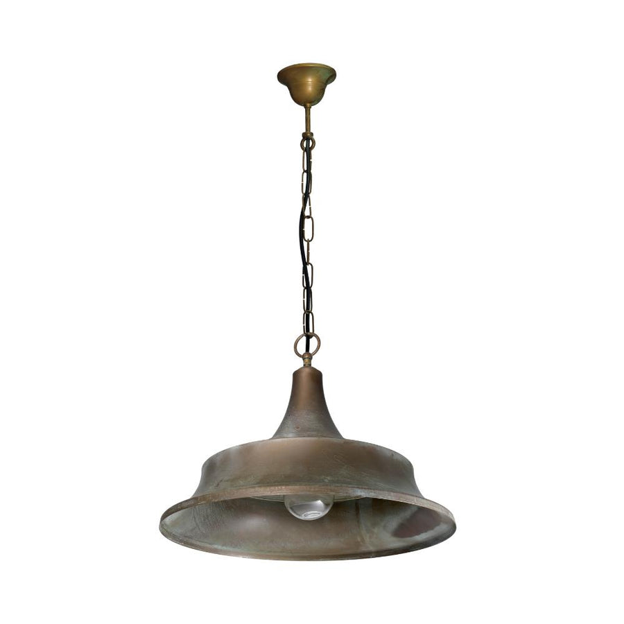 Atelier vintage tömör réz láncos függeszték 50 cm átmérőjű harang alakú lámpaernyővel és üvegbúrával