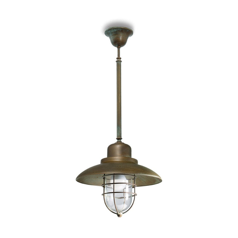 Loft stílusú, rézből készült függeszték lámpa fémrácsos üvegbúrával