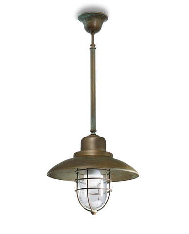 Loft stílusú, rézből készült függeszték lámpa fémrácsos üvegbúrával