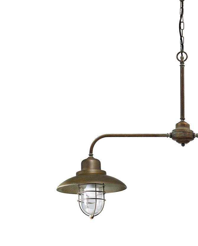 Loft stílusú, rézből készült, függeszték lámpa két darab üvegbúrás lámpatesttel.