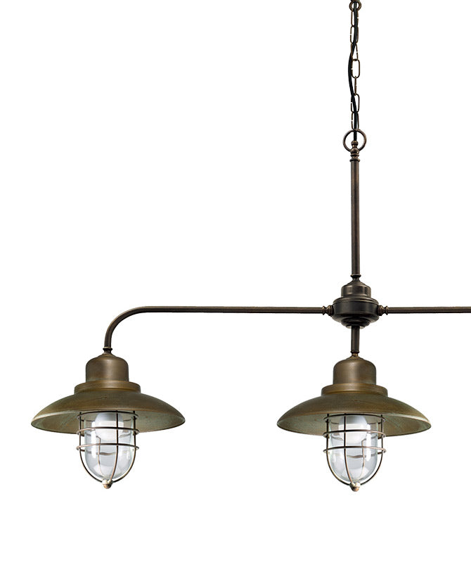 Loft stílusú, rézből készült, függeszték lámpa három darab üvegbúrás lámpatesttel.
