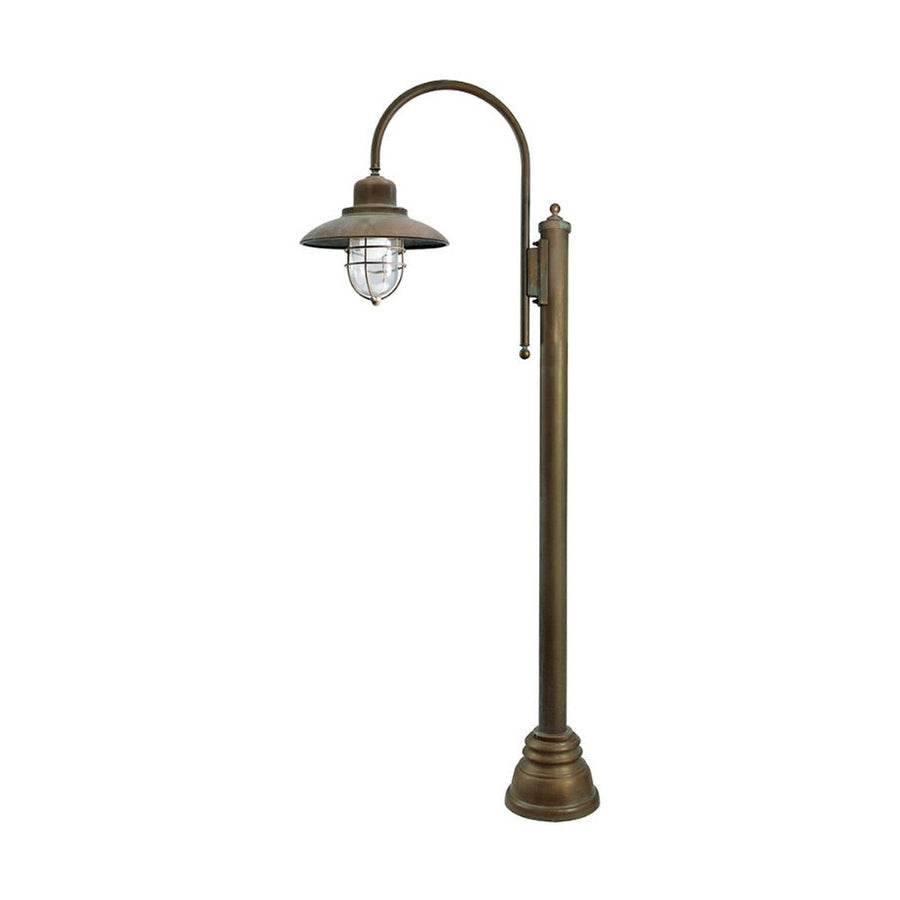 Loft stílusú, rézből készült, 155 cm magas kandeláber fémrácsos üvegbúrával