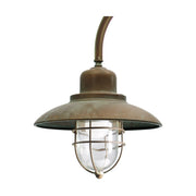 Loft stílusú, rézből készült, 155 cm magas kandeláber fémrácsos üvegbúrával