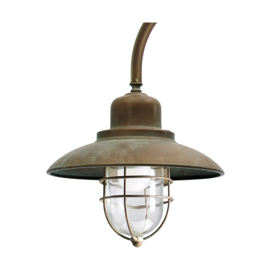 Loft stílusú, rézből készült, 155 cm magas kandeláber fémrácsos üvegbúrával