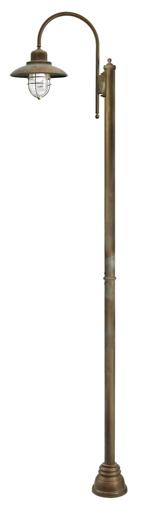 Loft stílusú, rézből készült, 270 cm magas kandeláber egy darab fémrácsos üvegbúrával