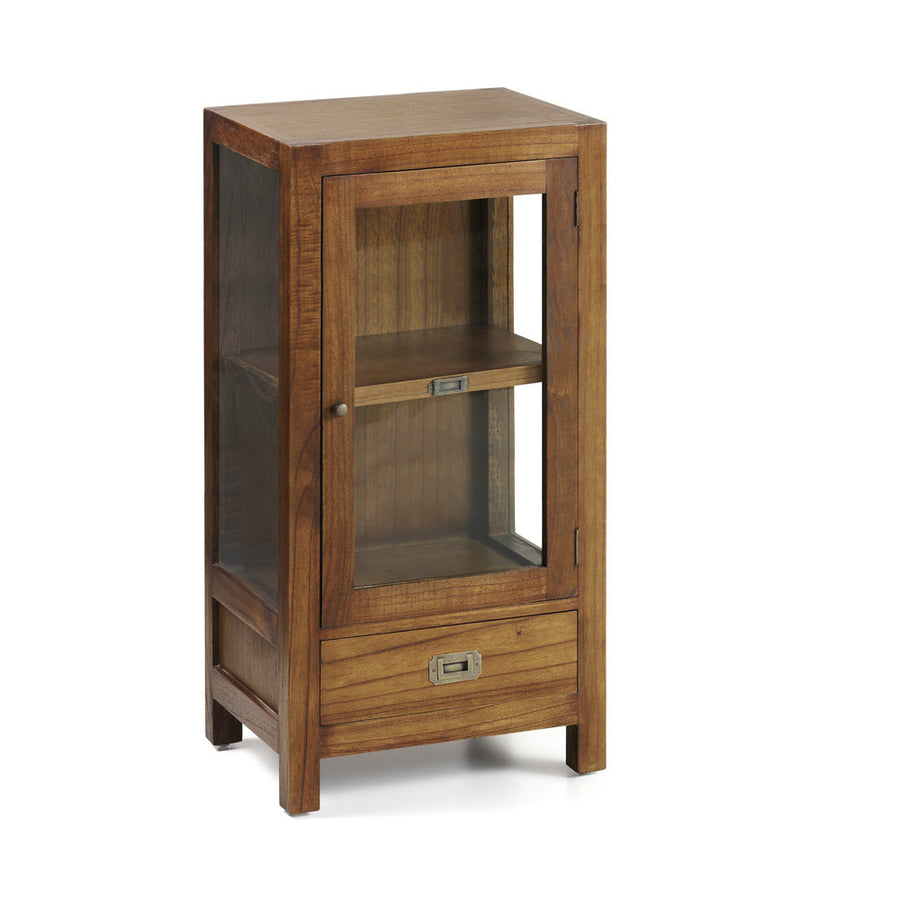 Kis méretű, loft stílusú, mindifából készült, vitrines kisszekrény