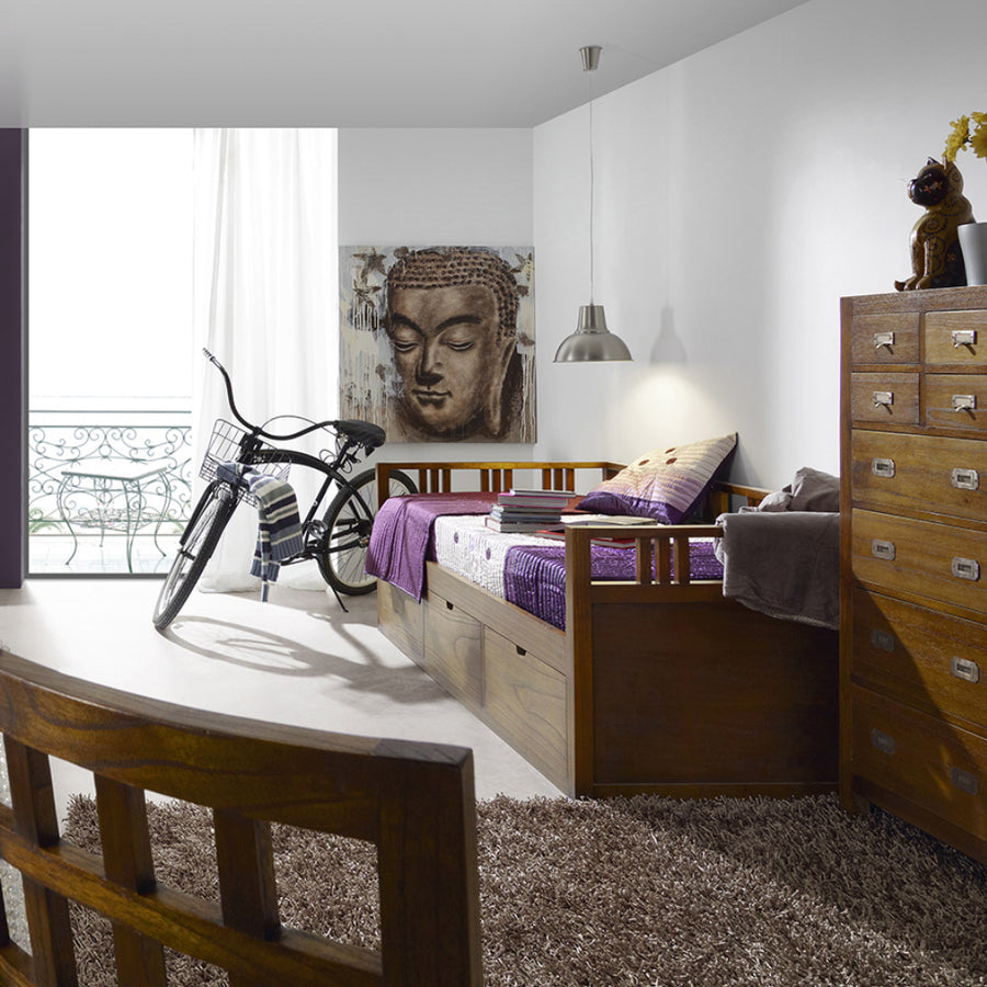 Loft stílusú, mindifából készült, egyszemélyes ágy, kihúzható vendégággyal