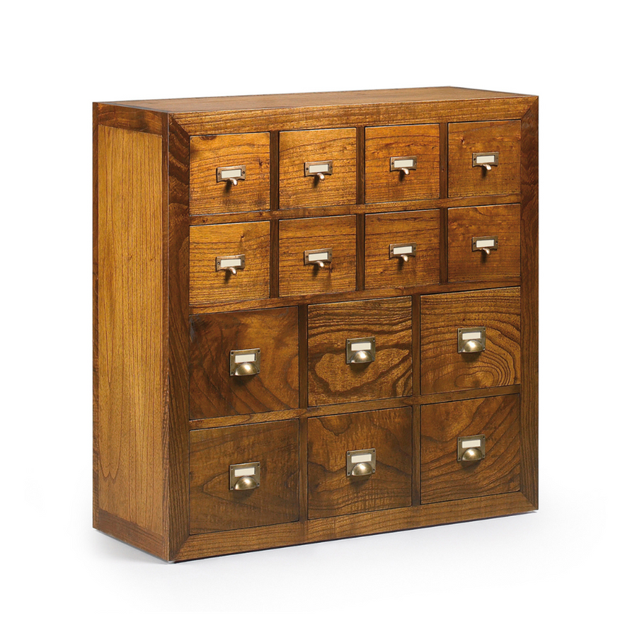 Loft stílusú, mindifából készült tömörfa fiókos tároló 