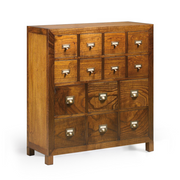 Loft stílusú, mindifából készült tömörfa fiókos tároló 