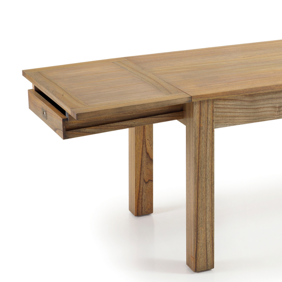 Tömör mindifából készült, modern-loft stílusú, bővíthető étkezőasztal