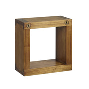 Loft stílusú, tömör mindifából készült, négyzet alakú, lakkozott felületű fali polc 