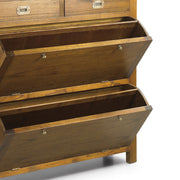 Loft stílusú, mindifából készült cipősszekrény felső fiókokkal és lenyitható tároló rekeszekkel.