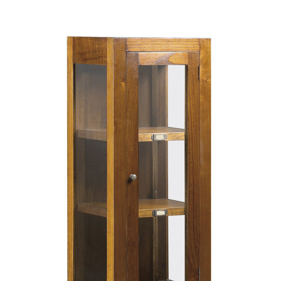 Loft stílusú, mindifából készült, üvegajtós vitrines szekrény