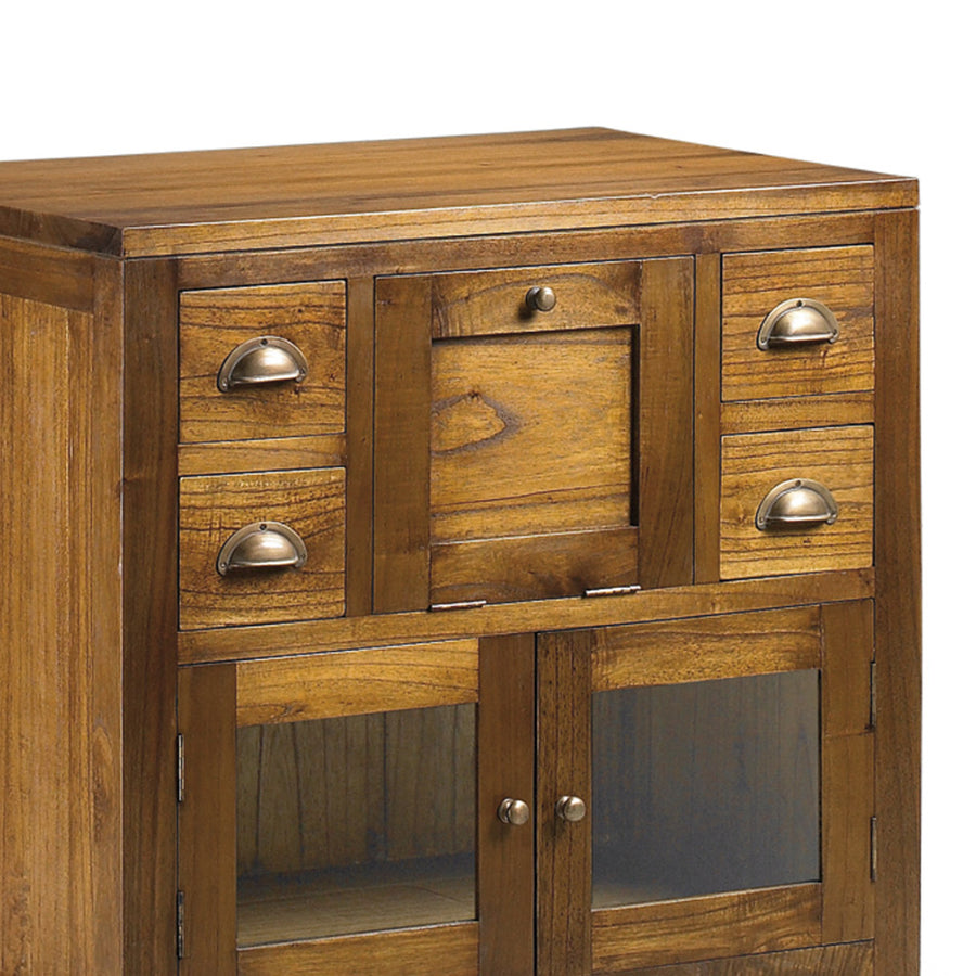 Loft stílusú, tömör mindifából készült mosdószekrény fókokkal és üveges tárolóval