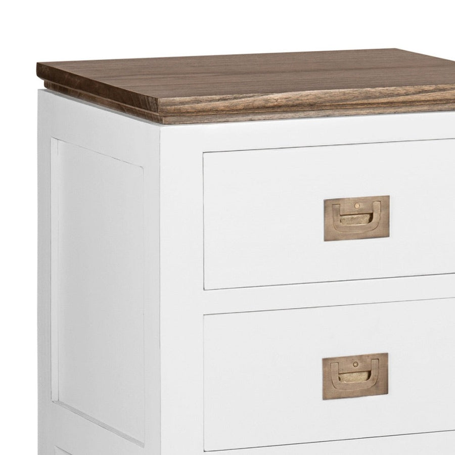 Letisztult formavilágú, tömör mindifából készült, modern-vidéki stílusú, kézműves éjjeliszekrény