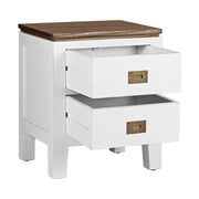 Letisztult formavilágú, tömör mindifából készült, modern-vidéki stílusú, kézműves éjjeliszekrény