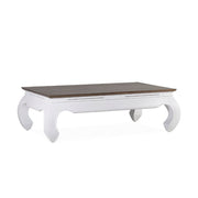 Modern-vidéki stílusú, tömör mindifából készült, kézműves dohányzóasztal 