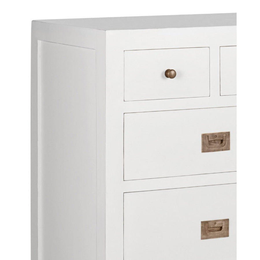 Modern-vidéki stílusú, tömör mindifából készült, kézműves fiókos komód