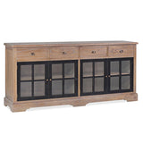 Siena natúr mindifa tálalószekrény 200×47×90 cm – frontális nézet, fekete keretes üvegajtókkal