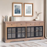 Siena natúr tálalószekrény modern enteriőrben – dekorációval, fekete üvegajtókkal