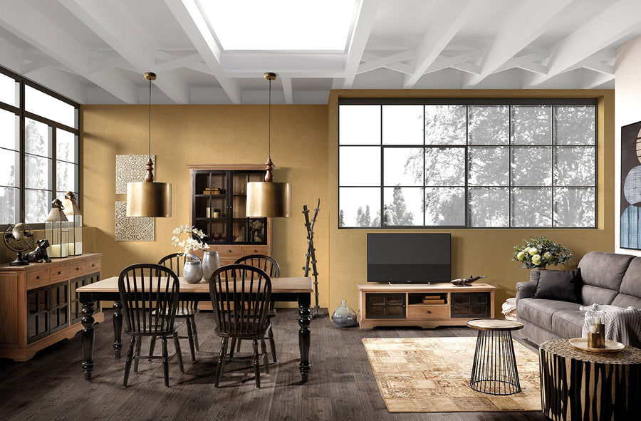 Siena TV-állvány enteriőrben – TV-vel és dekorációval, koloniál stílusú nappali