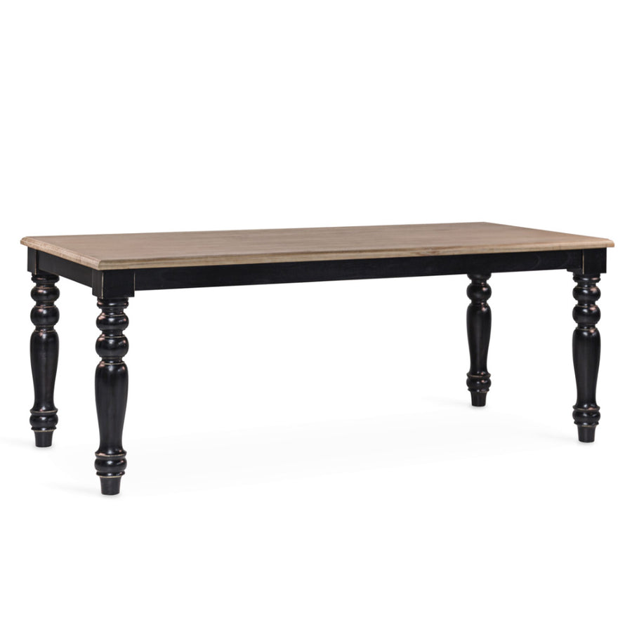 Siena étkezőasztal 200×90×78 cm – frontális nézet, natúr asztallap és fekete esztergált lábak