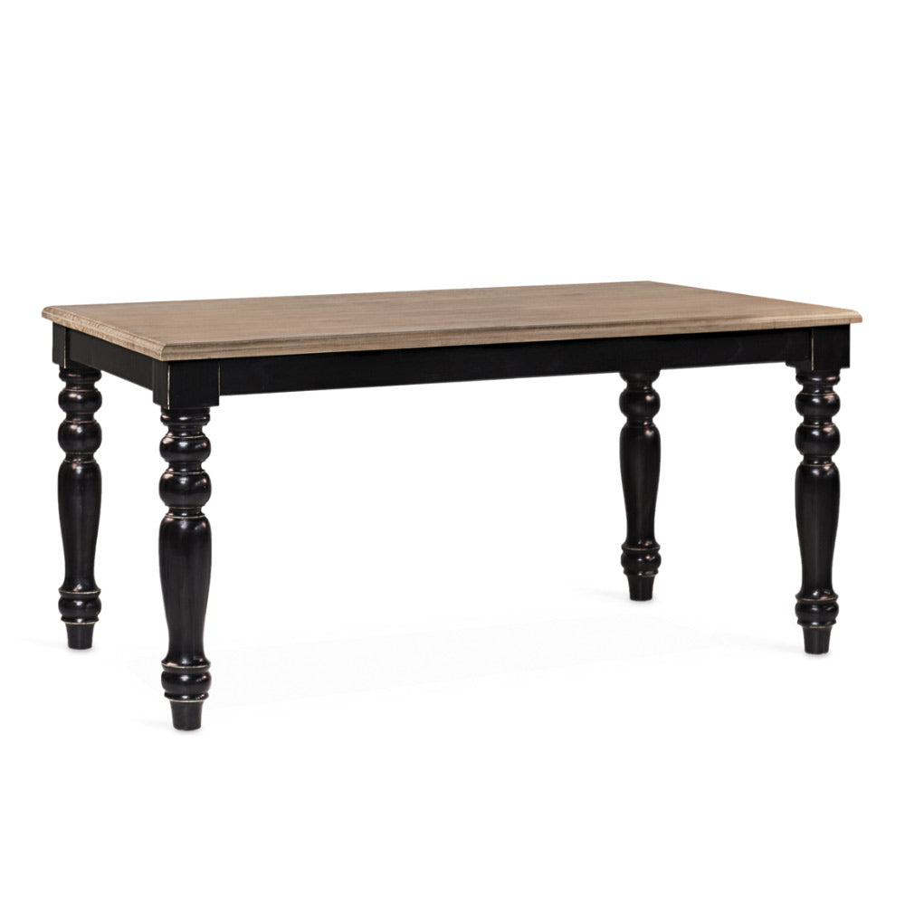 Siena étkezőasztal 170×90×78 cm – frontális nézet, natúr asztallap és fekete esztergált lábak