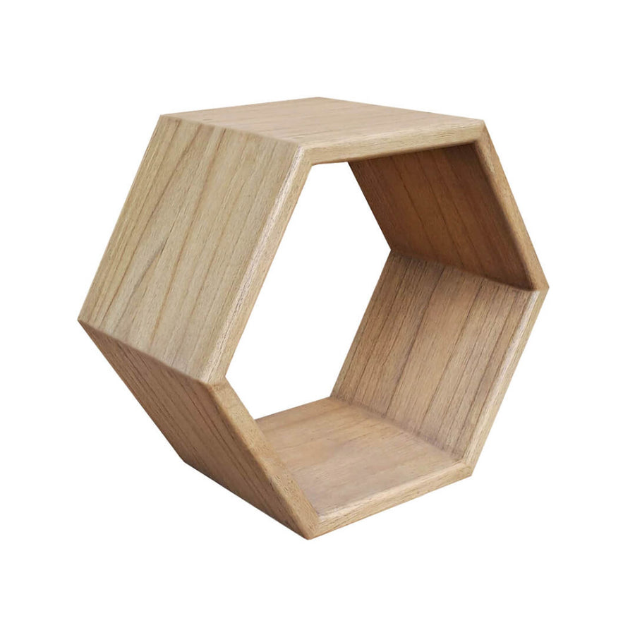 Natúr színű mindifa hatszögletű falipolc 45x25x40 cm – perspektivikus nézet, Scandi kollekció