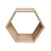 Mindifából készült hatszögletű falipolc – frontális nézet, natúr felület