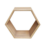 Mindifából készült hatszögletű falipolc – frontális nézet, natúr felület