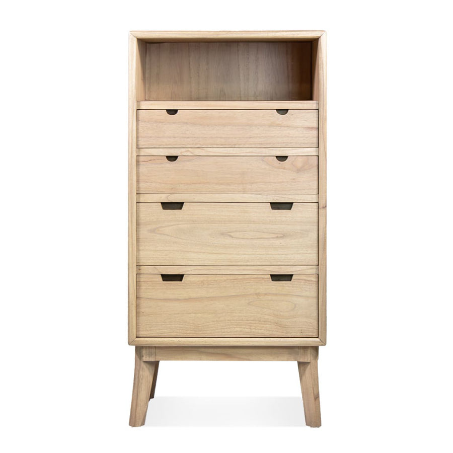 Scandi komódszekrény részletfotó – fiók és faerezet közelről