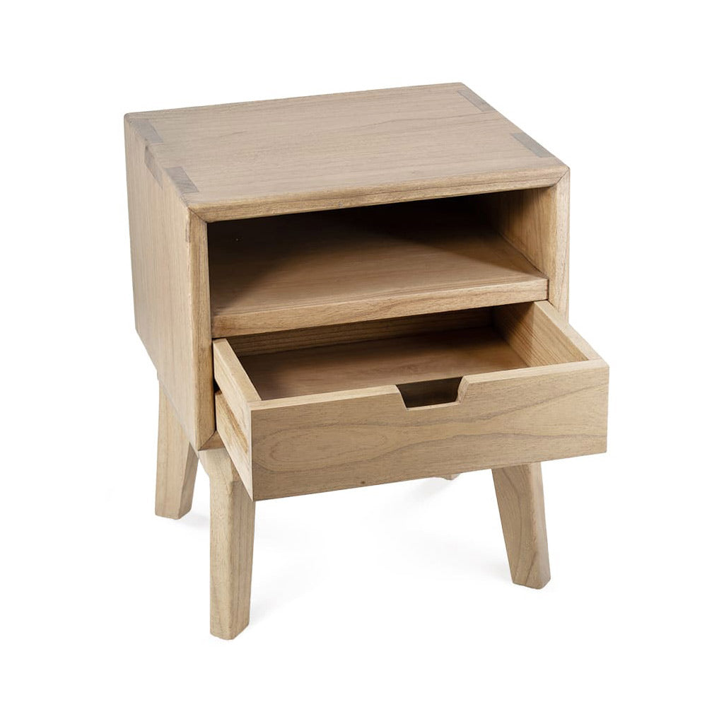 Mindifából készült éjjeliszekrény – nyitott fiókkal és felső tárolóval