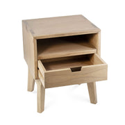 Mindifából készült éjjeliszekrény – nyitott fiókkal és felső tárolóval