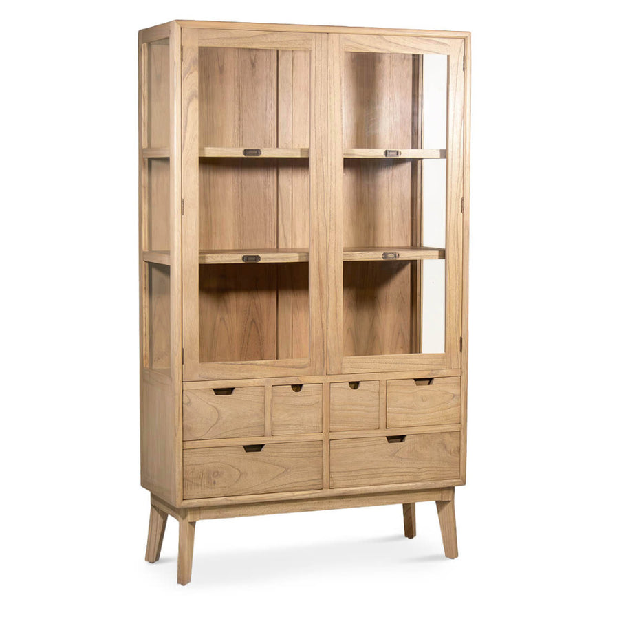 Natúr színű mindifa vitrines szekrény 110x40x180 cm – perspektivikus nézet, Scandi kollekció