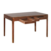 Mahagóni fa íróasztal három fiókkal – nyitott fiókos nézet