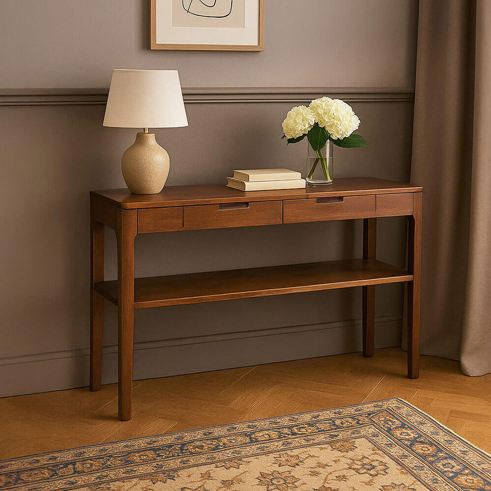 Oporto konzolasztal enteriőrben – dekorációval, modern retró térben.