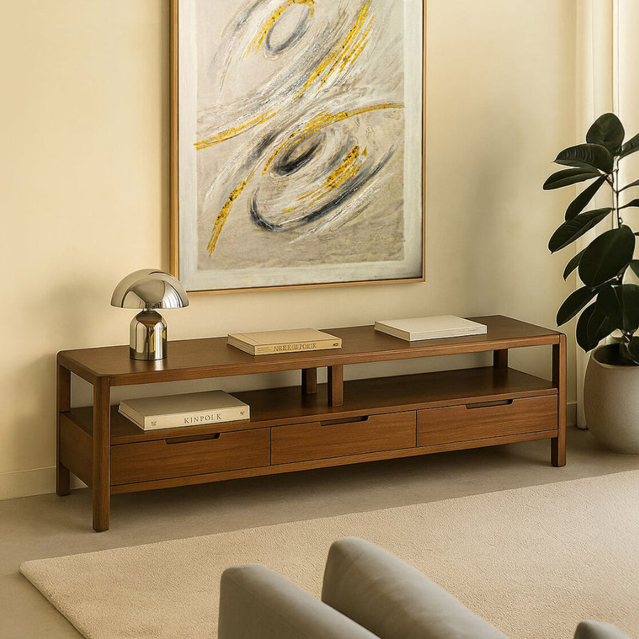 Oporto TV-állvány enteriőrben – modern nappaliban, dekorációval