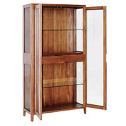 Oporto vitrines szekrény – nyitott ajtók, belső üvegpolcok és két középső fiók