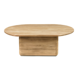Natúr színű, ovális alakú, tömör teakfából készült dohányzóasztal 