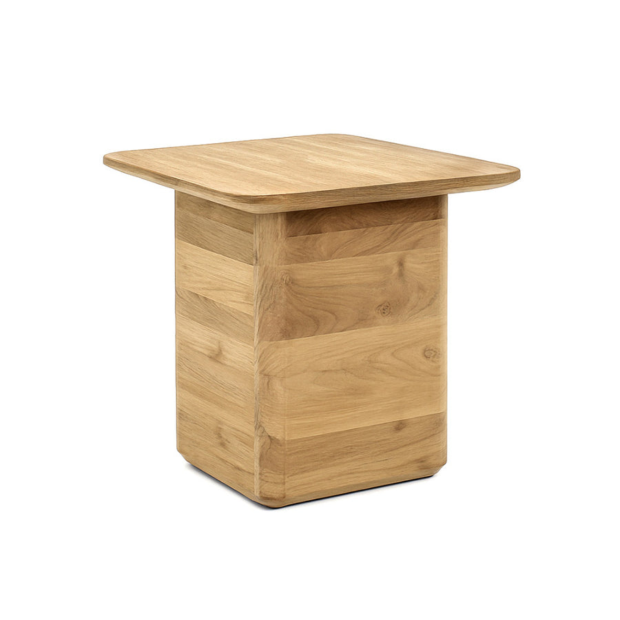 Letisztult, natúr színű, 46 cm magas, tömör teakfából készült kisasztal 